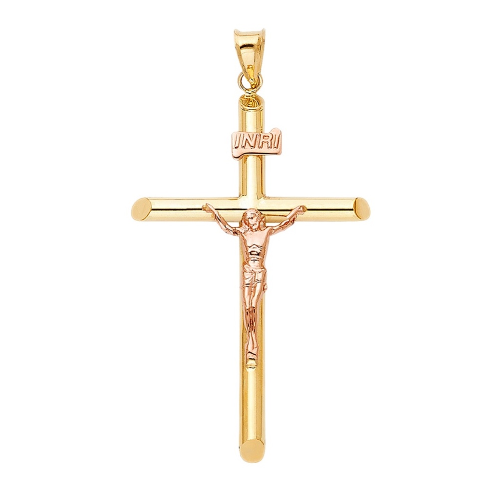 14K Two Tone Religious Crucifix Pendant
